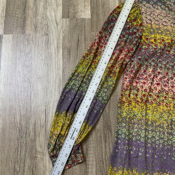 Tsumori Chisato Womens Multicolor Floral Pleated Front Midi Aline Dress Size 2 - Picture 9 of 11